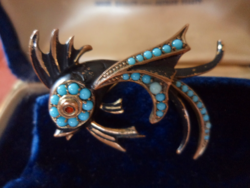 Csodálatos  Art Deco  ötvösékszer- Koi hal Kék zománcozott türkizes bross