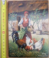 Gazdag József - Tyúkok etetése olajfestmény
