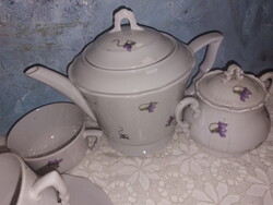 Zsolnay ibolya mintás, ibolyás, manófüles porcelán teás készlet pótlásra is