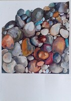 Pebbles- kavicsok természet ihlette decoratív akvarell festmény