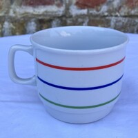 Zsolnay piros - kék - zöld - színes csíkos porcelán bögre - csupor - csésze - pohár