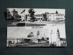 Képeslap,Devecser,Eszterházy kastély,iskola,Mávaut autóbusz állomás látkép,részlet,1979-