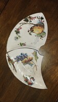 Ritka antik Villeroy & Boch Mettlach legyező alakú csonttányér pár – 1044-es minta (1895–1909)
