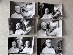 Set of 6 Original Photos – Grantner Jenő, Munkácsy Award-winning Sculptor at Work – Thán Károly Bust