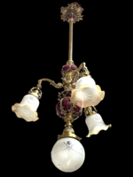 Restored 3-arm gilded antique porcelain-inlaid cast iron chandelier