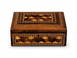 Victorian Tunbridge Ware Inlaid Wooden Jewelry Box with Original Key, Mid-19th Century