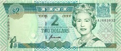 2 dollár 1996 Fiji Fidzsi szigetek J. Kuabuabola Erzsébet királynő Sorszám előtt 2 betű Gyönyörű