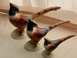 Kerámia fácán figura 3db egyben retro Bodrogkeresztúri kézzel festett