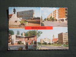 Képeslap,Békéscsaba,Kossuth szobor,tér,hotel,KISZ tábor,városi látkép,részlet, 1979-