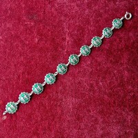 Finland, 1940s-1960s, 925 Sterling Silver Green Enamel Bracelet