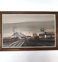 Várkonyi Gyula / 1947-2022 /: Tanyavilág kortárs, olaj-farost festmény