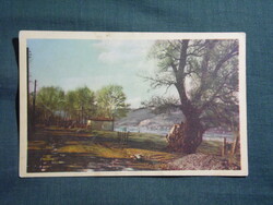 Képeslap,Hock Ferenc,grafika,Dunakanyar látkép,részlet, 1956-