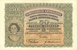 50 frank francs franken 1926 Svájc Ritka gyönyörű