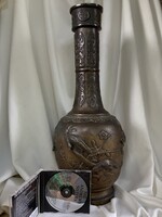 1800-as Bronz Japán padlóváza madár cseresznyevirág Ikebana váza Feng shui szobor Állatfigura vésett