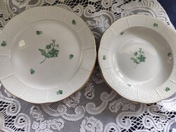 Eladó gyönyörű régi porcelán Herendi zöld virág mintás 5 lapos és 3 mely tányér!