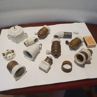 Antik porcelán villanyszerelési kapcsoló, dugalj, aljzat együtt