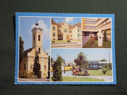 Képeslap,Bonyhád,templom,gimnázium,iskola,Volán autóbusz állomás látkép,részlet,1986-