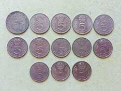 Magyarország 13 db Különböző Érme 5 Forint 1967-1989