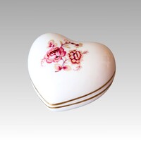 Szív alakú Aquincum Budapest porcelán dobozka, ékszertartó vagy bonbonier