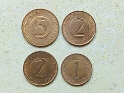 Szlovénia 4 db Különböző Érme 1 2 5 Tolar 1994-1996