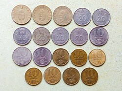 Magyarország 19 db Különböző Érme 10 20 100 Forint 1971-1996