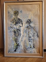 Csorba Simon (1943-):" Futó Bakonyik VIII.", festmény, karton, vegyestechnika,cca.60x90 cm+paszpartu
