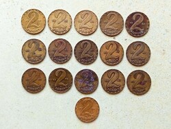 Magyarország 16 db Különböző Érme 2 Forint 1970-1989