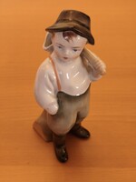 Hibátlan Zsolnay „Vízhordó kisfiú” porcelán figura (Sinkó András), retró pajzsos jelzés