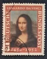 Németország 1952 – Leonardo da Vinci szül. 500. évforduló: Mona Lisa bélyeg, pecsételt