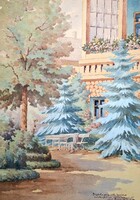 Tibai Takács J. - Balatonfüredi üdülő - Nyári, színes akvarell, 1920-as évek - Balaton, Tibai Takáts