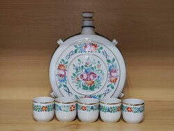 Hollóházi porcelán pálinkás garnitúra (butella + 5 pohár)