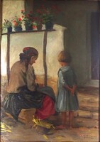 2A992 Edvi Illés Aladárné Karády Etelka (Beodra, 1877 – Budapest, 1963) : Babfejtés
