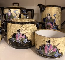 Antik kézzel festett japonizáló  teás készlet