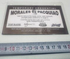Box ökölvívás eredeti 2006-os "Morales vs Pacquiao" bokszmeccs ideiglenes médiaigazolvány