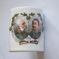 I. világháborús porcelán emlék bögre, Ferenc József, II. Vilmos