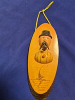 Retro pipázó bácsis fa fali dísz / falikép hordóval és vitorlással  emléktárgy