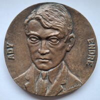 Domonkos Béla: Ady Endre érem, plakett, kisplasztika, dombormű