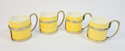 Charming, antique - pale cream-colored porcelain espresso cups with silver-plated fittings