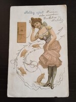 D210245 Képeslap Boldog új évet, Hölgy telefonál   - Tata - Tata Tóváros  1908  Amon Károly
