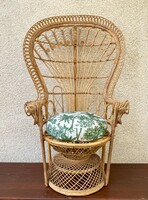 Vintage Pávatrón Pávafotel Pávaszék Karosszék Fotel Szék Páva Formájú Rattan Fonott Peacock Chair