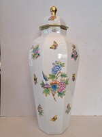 RITKA!! NAGY MÉRETŰ!! 65 cm, Herendi Viktória VBO, fedeles nyolcszögletű porcelán váza, jelzett