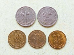 Horvátország 5 db Különböző Érme 10 Lipa 1 Kuna 1993-2019