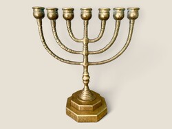 LARGE 7-ARM BRASS MENORAH - HEAVY VINTAGE BRASS JUDAICA CANDLE HOLDER