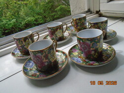 Kidomborodó kézi arany és színes zománc virágmintákkal kávés készlet  HANDMADE CHINA jelzés