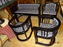 ANTIQUE ART NOUVEAU DECO KOHN - THONET STYLE ARMCHAIR SET REUPHOLSTERED!! 3 + 1 PIECES!!