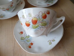 Antik Elbogen porcelán csésze szett eper szamóca mintával - szettenként