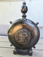 Antique Bronze Copper Flask Bacchus Decor on Both Sides!