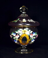XXth century early HAND-PAINTED FOUR-LEAF CLOVER MOTIF FOOTED GLASS BONBONNIER