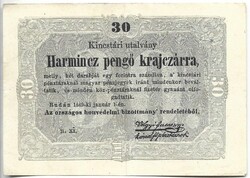 30 harmincz harminc pengő krajczárra krajcárra 1849 Kossuth bankó nem csillagos 3. Gyönyörű