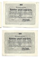 2 x 30 harmincz harminc pengő krajczárra krajcárra 1849 Kossuth bankó csillagos azonos sorozat
